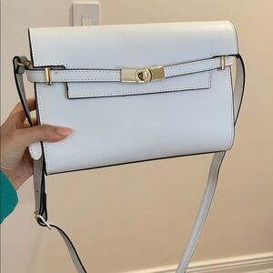 Elegant White Crossbody Bag Real Leather